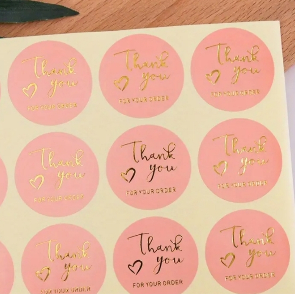 Round Thank You Sealing Stickers Pink and Gold Tone 12 Count Custom